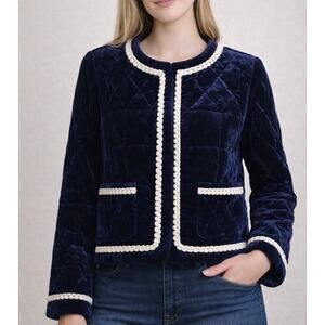 Dolce Cabo Small Navy Velvet Quilted Jacket Snap Front - New without tags